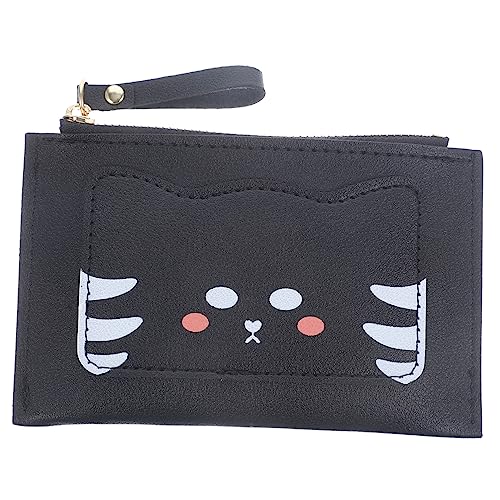 CATIEBYE PU Cartoon Cat Geldbörse Damen Mehrfach Kartenhalter Münzfach Leicht Robust Modisch für Teen als zu Geburtstag Valentinstag Schwarz von CATIEBYE