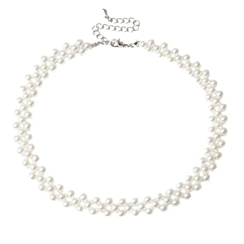 CATIEBYE Perlenhalskette Damen Einfache Weiße Perlenkette Clavicle Kette Handgefertigt Elegant für Alltag Büro Party Reise von CATIEBYE