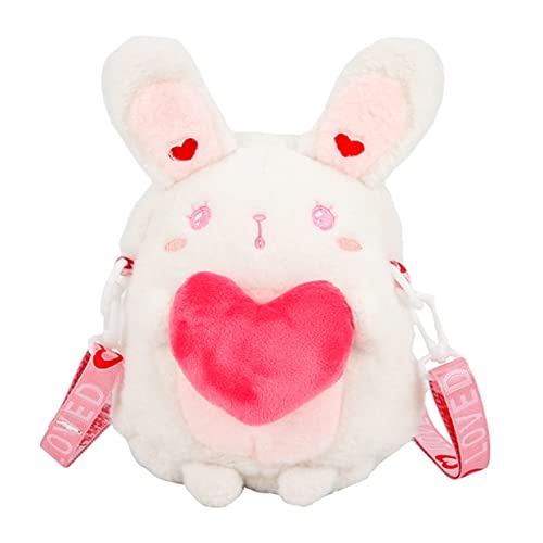 CATIEBYE Plüsch Kaninchen Umhängetasche Crossbody Bag mit Herzmotiv Weiche Mädchen Schultertasche Niedliche Tasche für Alltag Geschenkidee Weihnachten Geburtstag von CATIEBYE