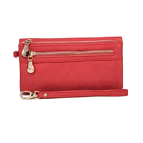 CATIEBYE Pu Leder Vintage Handtasche Langbörse Multifunktionale Geldbörse Für Damen Und Mädchen Rote Clutch Mit Snap-Verschluss Für Schule Arbeit Und Freizeit von CATIEBYE