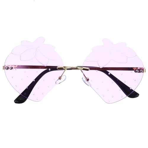 CATIEBYE Randlose Erdbeer Sonnenbrille Damen UV Schutz Kreative Partybrille für Festival Karneval Fasching Leichtes Design Modisches Accessoire für Urlaub und Straßenfotos von CATIEBYE