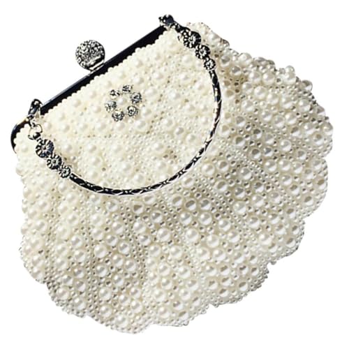 CATIEBYE Retro Perlenhandtasche Damen Modische Single Shoulder Umhängetasche mit Perlenbesatz Casual Clutch für Alltag und Dating Stilvolle Mittelgroße Tasche in Muschelgelb von CATIEBYE