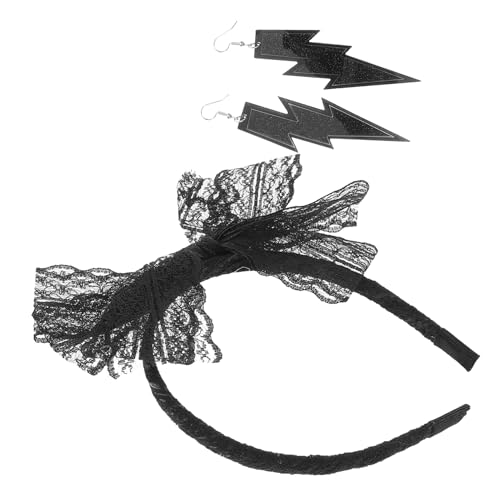 CATIEBYE Retro-neon-spitzenschleifen-stirnband Und Modische Tropfenohrringe-set, Kostümzubehör, Spitzen-stirnband Mit Schleife, Neon-ohrringe von CATIEBYE