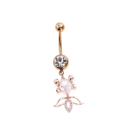 CATIEBYE Rhinestone Bauchnabelpiercing Nabelring mit Goldfisch Anhänger Roségold Glatte Oberfläche Hautfreundlich Modisches Bauchpiercing Schmuck für Damen und Herren von CATIEBYE