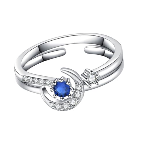 CATIEBYE Romantischer Silberring Offene Stern Mond Kombination Einzigartiger Zweifacher Fingerschmuck Modischer Damenring Verstellbar Stilvoll Langlebig Praktisch Geschenkidee von CATIEBYE