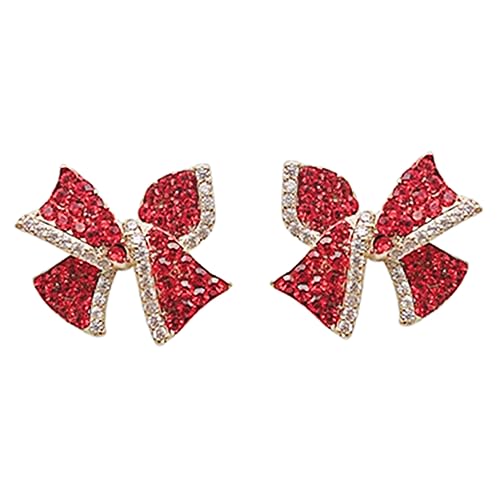 CATIEBYE Rote Schleifenohrringe Damen Elegant Strassbesatz Statement Schmuck Für Party Hochzeit Valentinstag von CATIEBYE