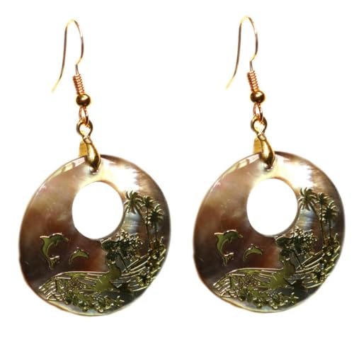 CATIEBYE Runde Abalone Muschel Ohrringe Dangler für Damen Boho Tropfen Schmuck Natürliches Muschelmaterial Leicht und Langlebig Modischer Ohrschmuck für Alltag und Party von CATIEBYE