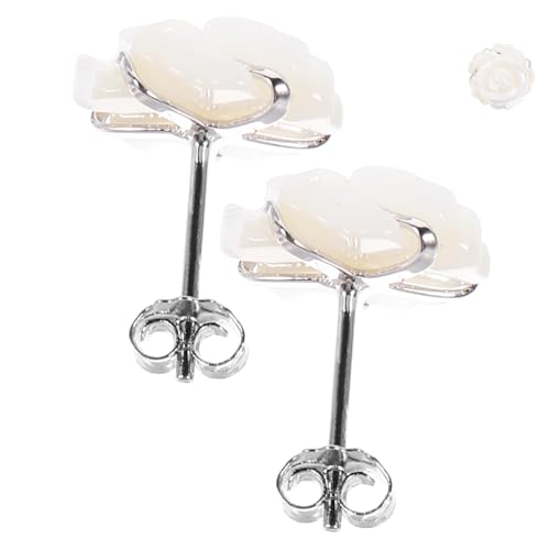 CATIEBYE Sterling Silber Ohrstecker mit Handgeschnitzter Rosenblüte und Natürlicher Perlmutt einlage Leichte Damen Ohrstecker für Hochzeit Alltag Geschenk Hautfreundlich und Langlebig von CATIEBYE