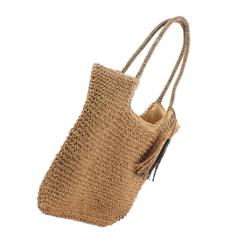CATIEBYE Strapazierfähige Damen Tote Bag aus Gewebtem Material Große Kapazität Leichte Schultertasche für Strand Urlaub Alltag Vielseitige Sommertasche in Khaki Modisch und Praktisch von CATIEBYE