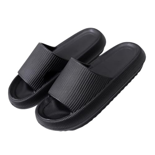 CATIEBYE Unisex Massage Hausschuhe mit Dicker Sohle Rutschfest Atmungsaktiv Bequeme Badeslipper für Damen und Herren Leichte Komfort Badelatschen für Badezimmer und Zuhause Schwarz von CATIEBYE