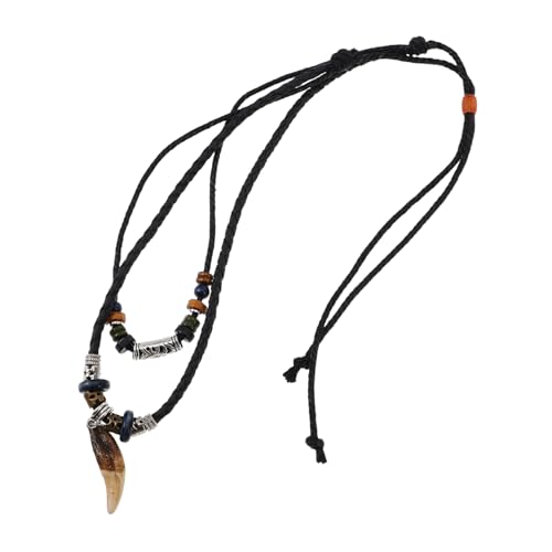 CATIEBYE Verstellbare Ethnische Hai Zahn Halskette für Herren und Damen Handgefertigte Vintage Perlenkette mit Zahn Anhänger Tribal Strand Schmuck Geeignet als Pulloverkette und Beach von CATIEBYE