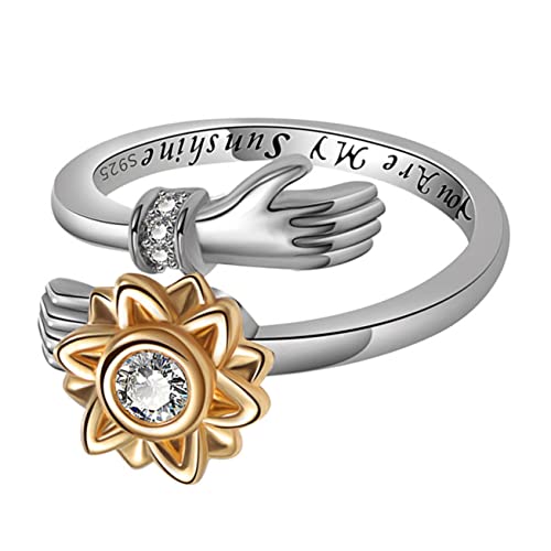 CATIEBYE Verstellbarer Silberner Sonnenblumenring Damen Drehbarer Statement Ring mit Floralem Design Offener Sterling Ring für Frauen Modischer Schmuck Einstellbar und Komfortabel von CATIEBYE