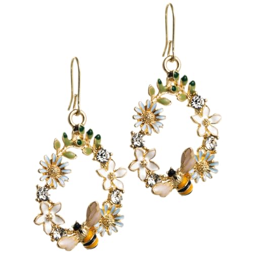 CATIEBYE Vintage Blüten Ohrringe mit Strass Biene Anhänger Legierung Damen Schmuck für Party Alltag und von CATIEBYE