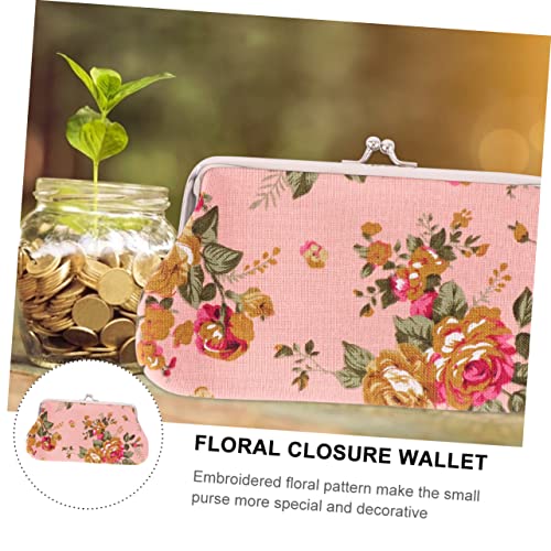 CATIEBYE Vintage Damen Geldbörse Langformat Canvas mit Besticktem Rosenmuster Verschluss Portemonnaie mit Münzfach Robuste Clutch für Karten und Kleinigkeiten Rosa von CATIEBYE