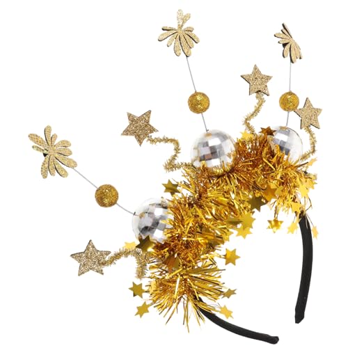 CATIEBYE neujahr haarreif silvester party zubehör Neujahrsparty Accessoire drahthaarband Lametta-Haarband Stern-Stirnband Lametta-Stirnband Party-Stirnbänder Bopper-Stirnband Plastik Golden von CATIEBYE
