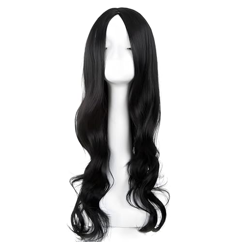 CATMEYE Lange Schwarze Gewellte Perücke für Damen und Mädchen – 27" Lockige Synthetikhaar Vollperücke für Cosplay, Party, Kostüm und Alltag (Schwarz) von CATMEYE