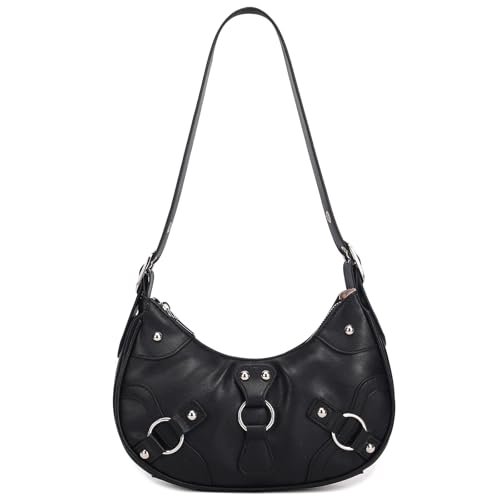 CATMICOO Umhängetasche Y2K Geldbörse: niedliche 90er Jahre Punk Unterarmgeldbörse, Schwarz mit kurzem Riemen, Small von CATMICOO