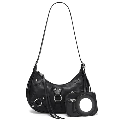 CATMICOO Umhängetasche Y2K Geldbörse: niedliche 90er Jahre Punk Unterarmgeldbörse, Schwarz mit langem Riemen, Small von CATMICOO