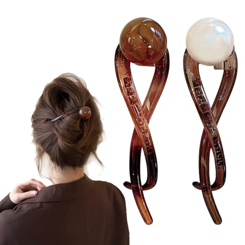 2 Stück Haarspangen für Damen, Pearl Ein-Wort-Greifer, Haarspangen für dickes Haar Rutschfestes Haar Jaw Clips Haarstyling-Zubehör für Frauen Mädchen von CATOR