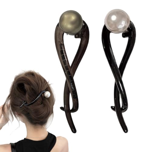 2 Stück Haarspangen für Damen, Pearl Ein-Wort-Greifer, Haarspangen für dickes Haar Rutschfestes Haar Jaw Clips Haarstyling-Zubehör für Frauen Mädchen von CATOR