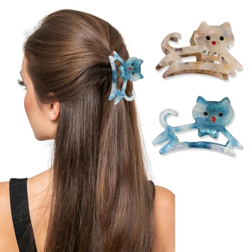 2 Stück Katzen Haarnadel, Haarklammer Acetat Haarklauenclips Haarklammern Damen Größe Haarklauenclips zur Dekoration oder Feste Haare (Blau + Aprikose) von CATOR
