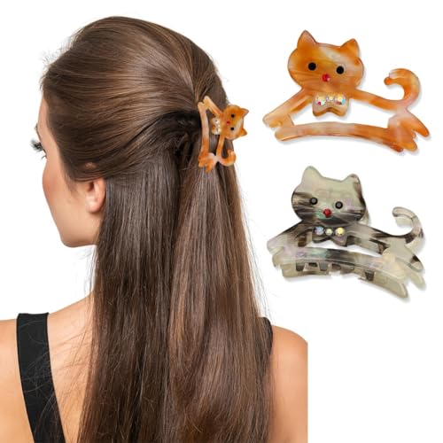 2 Stück Katzen Haarnadel, Haarklammer Acetat Haarklauenclips Haarklammern Damen Größe Haarklauenclips zur Dekoration oder Feste Haare (Schildpatt+Orange) von CATOR