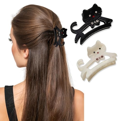 2 Stück Katzen Haarnadel, Haarklammer Acetat Haarklauenclips Haarklammern Damen Größe Haarklauenclips zur Dekoration oder Feste Haare (schwarz+weiß) von CATOR