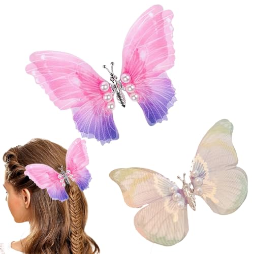 2 Stück Schmetterling-Haarclips, Damen Mädchen Kinder Haar Clips Set 3D Schmetterling Haarspange, Kopfschmuck für Braut Hochzeit Accessoire von CATOR