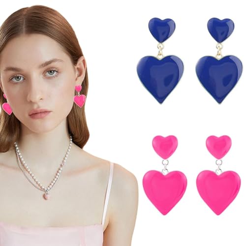 2pcs Neon Ohrringe Damen Herz Ohrringe Acryl Vintage Jahre Party Ohrringe Mädchen Herz Creolen Kostümparty Earrings 70er 80er 90er Jahre Partyzubehör von CATOR