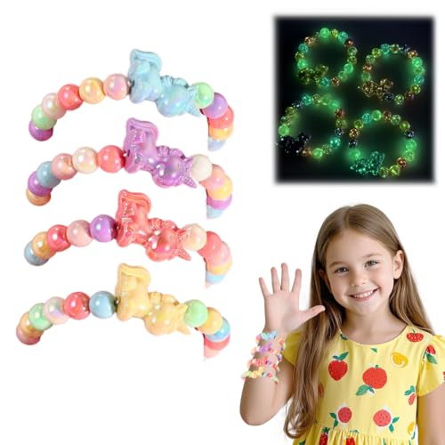 4 Stück Einhorn Nachtschein Armbänder für Mädchen, Bunte Kinderschmuck Handmade Armband Kinder, Armband Freundschaftsarmband Schmuck Kinder Mitgebsel Kindergeburtstag Mädchen Geschenke von CATOR