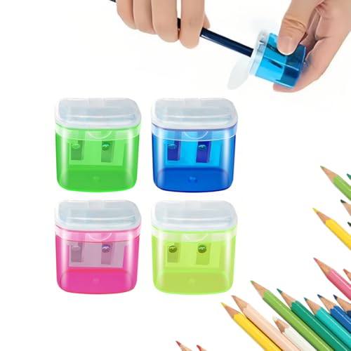 4 Stücke Anspitzer mit Behälter, Spitzer mit Buntstifte, Anspitzer Kinder, Doppel Loch Pencil Sharpener, für Verschiedene Arten von Bleistiften Schule Büro Kinder Studenten Reisen(4 Farben) von CATOR
