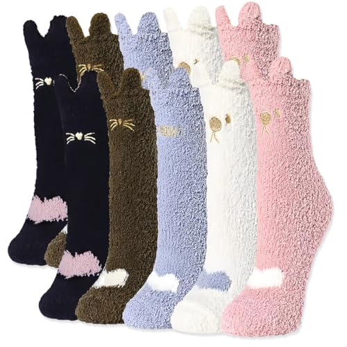 5 Paar Katzenkrallen Socken, Snug Kuschelsocken Damen Flauschige Wintersocken Frauen Haussocken Mädchen Süßes Geschenk Weihnachtssocken Geburtstagsgeschenk von CATOR