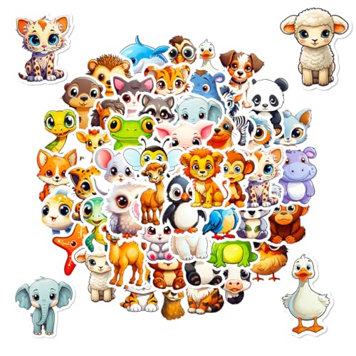 50 Stück Cartoon-Tieraufkleber Set, süße Tier Aufkleber wasserfeste Vinyl Aufkleber ästhetische Aufkleber Sammelalbum, Enthält 50 verschiedene Tiere von CATOR
