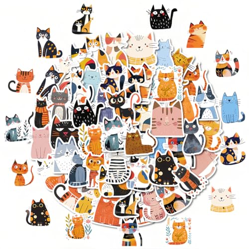 50 Stück Wasserfester Cartoon-Katze-Aufkleber Set, süße Katze Aufkleber wasserfeste Vinyl Aufkleber ästhetische Aufkleber Sammelalbum, Enthält 50 Verschiedene Aufkleber von CATOR