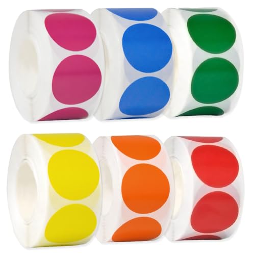 500 Stücke/Rolle (6 Rollen) Adhesive Dots, 3000 Stück Klebepunkte Bunt 20mm Punkt Aufkleber Markierungspunkte Farbkodierung Runde Aufkleber Klebeetiketten Rund Etiketten für DIY Büro Kalende, 25MM von CATOR