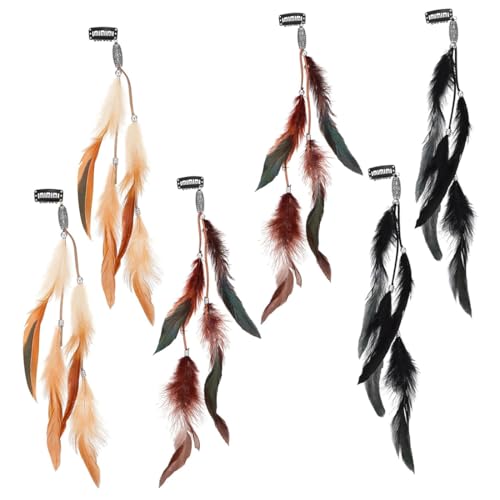6 Stück Federn Haar Extensions, Boho Federn Haarschmuck, Indianer Federn Haarschmuck, Hippie Kopfschmuck, Damen Cosplay Haardeko, Kopfschmuck Haarverlängerung, für Faschingskostüm Karneval von CATOR