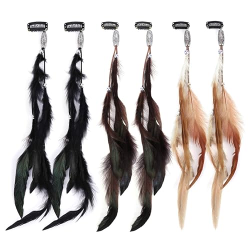 6 Stück Federn Haar Extensions, Boho Federn Haarschmuck, Kopfschmuck Haarverlängerung, Hippie Kopfschmuck mit Pfauenfedern, Boho Haarschmuck für Faschingskostüm Karneval von CATOR