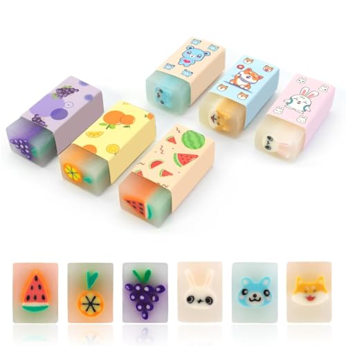 6 Stück Radiergummi Set, Mitbringsel Kindergeburtstag Posten, Für Kinder Schulbedarf Schreibwaren (Obst + Tiere) von CATOR