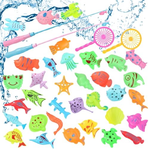 Angeln Spielzeug, 38 Stück Badespielzeug, Magnetisches Angeln Spielzeug vov wasserdichtes schwebendes Spielzeug in der Badewanne Lernspielset zum Angelnlernen von CATOR