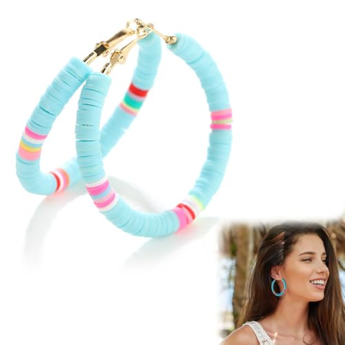 CATOR 1 Paar Böhmische bunte Perlen Ohrringe, Frau Modische Perlen Ohrringe, Böhmische Ohrbügel Ohrring Harz Runder Kreis Ohrringe, Bunt Hoop Anhänger Hoop Dangle Ohrstecker für Mädchen - Blau von CATOR