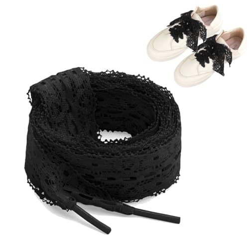 CATOR 1 Paare Schnürsenkel Schwarz Elastisch, Damen Flache hohle Blumenspitze SchnürsenkelSpitzen-Schnürsenkel, Ballett-Stil, Spitze, elastische Spitze, Schnürsenkel für süße Mädchen von CATOR