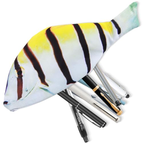 CATOR 1 Stück Fisch Geformt Federmäppchen Neuheit Fisch Federbeutel Fisch Geldbörse Lustige Federmäppchen für fisch Schule Klassenzimmer - Gestreifter Fisch von CATOR