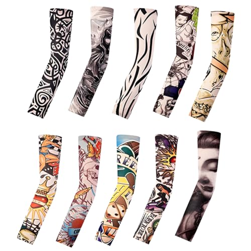CATOR 10 Stück Tattoo Ärmel, tattoo ärmel Unisex Tattoo Ärmel Tattoo Armstrumpf Tatoo Armstrümpfe Nylon Temporäre Tattoos Arm für Karneval Fasching Party von CATOR