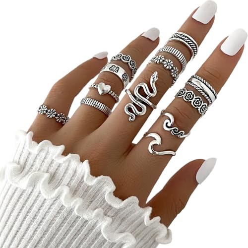 CATOR 13 Stück Y2K Ringe Frauen Fidget Ring Verstellbar Ring Damen Boho Ringe Set Stapel Silber Ringe Damen Silber von CATOR