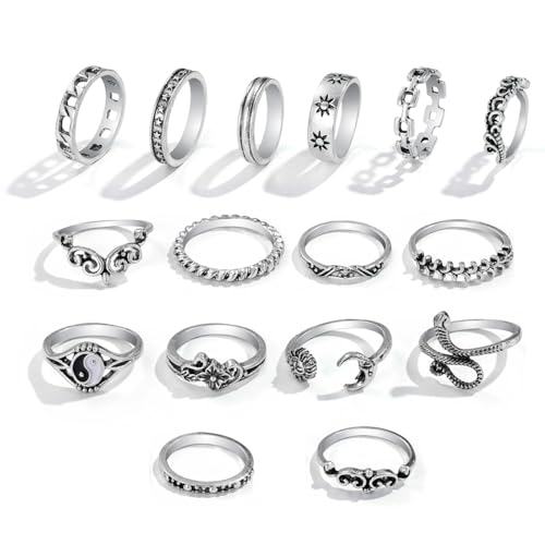 CATOR 16 Stück Gold Ringe Set für Frauen, Zierliche Einfache Modebewusste Cute stapelbare Fingerringe Pack, stapelbares Schichtes auf Daumen und Mittelhandgelenk, gemischte Größen,Silber von CATOR