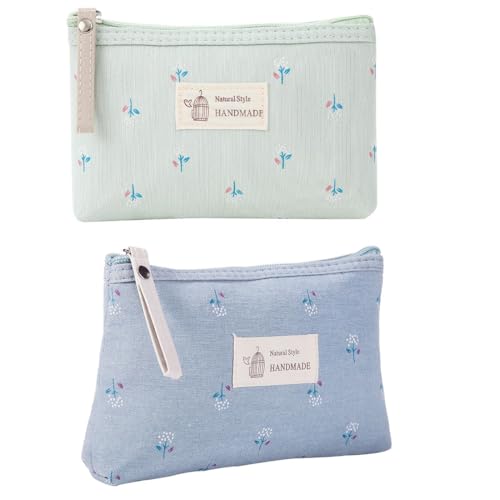 CATOR 2 Stück Kleine Kosmetiktasche, Kosmetiktasche klein, Canvas Kosmetiktasche, Münztasche Multifunktionale Makeup Tasche Tragbare Kulturbeutel Für Damen von CATOR