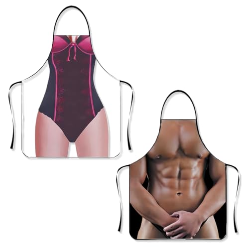 CATOR 2 Stück Schürze Kochschürze, Lustige Grillschürze, Verstellbare Küchenschürze Grillschürze, Oktoberfest Schürze Malschürze Paare Kochschürze Schürze für Männe Damen von CATOR
