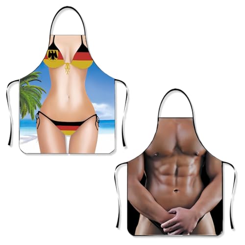 CATOR 2 Stück Schürze Kochschürze, Lustige Grillschürze, Verstellbare Küchenschürze Grillschürze, Oktoberfest Schürze Malschürze Paare Kochschürze Schürze für Männe Damen von CATOR