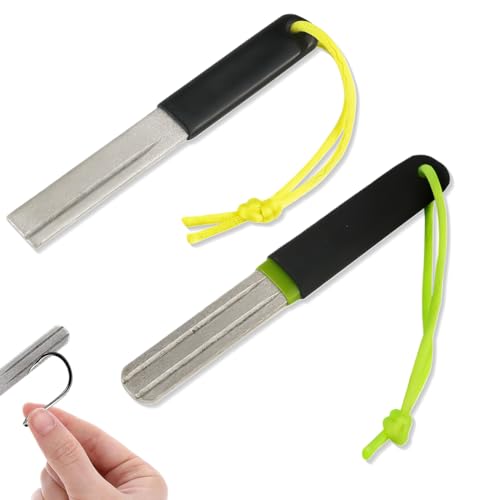 CATOR 2 Stück dart schleifstein, Fischhakenschärfer, Angelhaken-Schleifschleifstein Doppelseitig Angelhaken-Schärfer Tragbares Schleifwerkzeug zum Angeln mit Griff und Hängende für Outdoor Angeln von CATOR