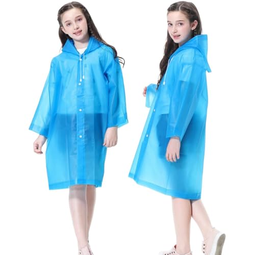 CATOR Wasserdichter Regenmantel für Kinder, Poncho, 2er-Pack mit Kapuze und langärmligem Regenmantel, geeignet für Jungen und Mädchen, Größe 100–150 cm, Wandern, Camping, Reisen, Blau von CATOR